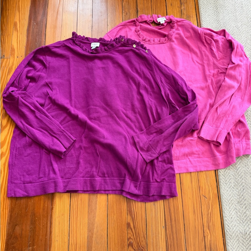 Pair of J. Crew Ruffle Neck Sweaters - Pink & Magenta